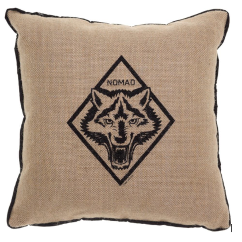 Sourpuss Nomad Burlap Pillow 12” Lone Wolf Perfect for Outdoorsy CampingTypes